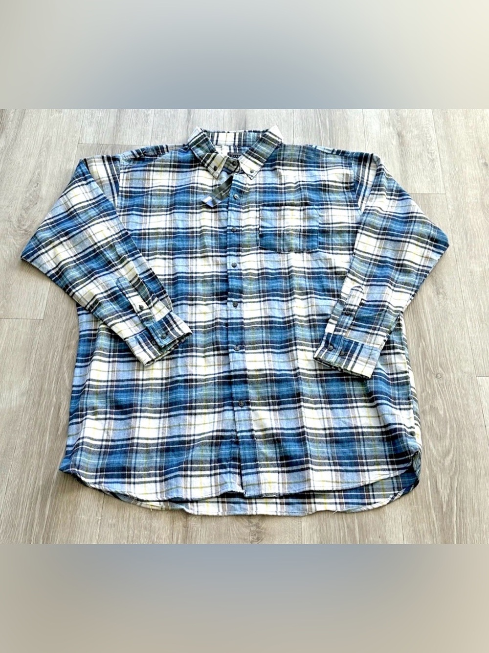 Jackson Hole Flannel Shirt Mens 4XL Blue White Plaid Long Sleeve Button Soft NEW